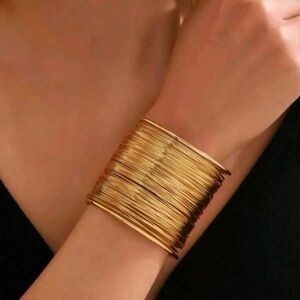 Gold Tone Wide Cuff Bracelet Statement